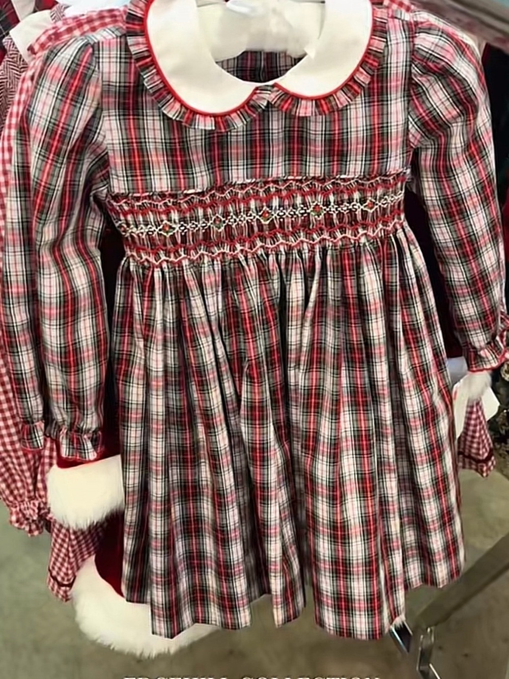 Edgehill Collection Red White and Black Plaid Smocked Holiday Dress! Christmas